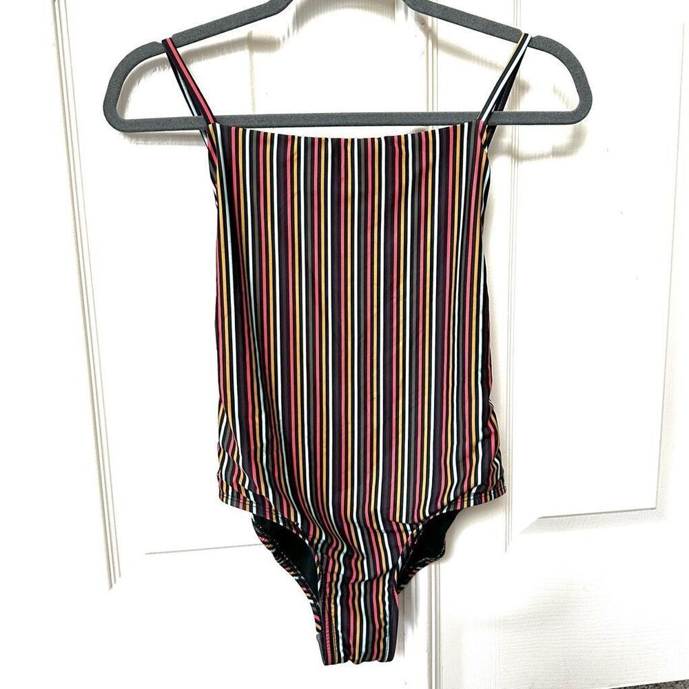 Free Press black striped one piece swimsuit
